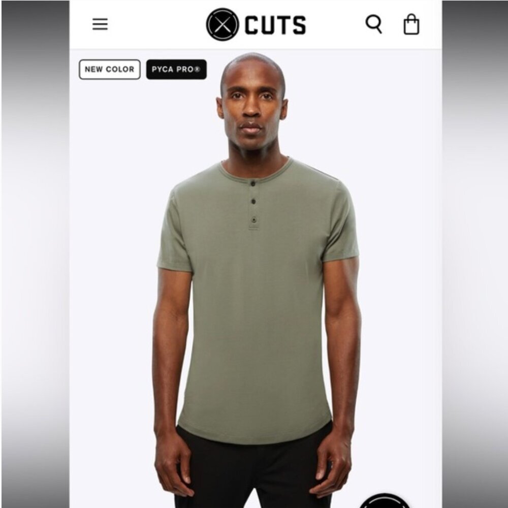 Cuts AO Henley Curve-Hem Elongated Tee in Moss Size Large EUC